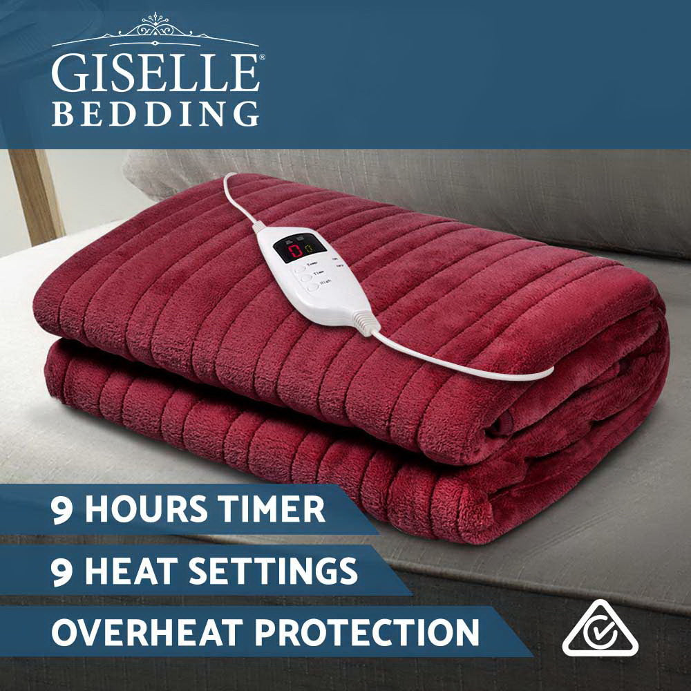 Giselle Electric Throw Rug Heated Blanket Fleece Red