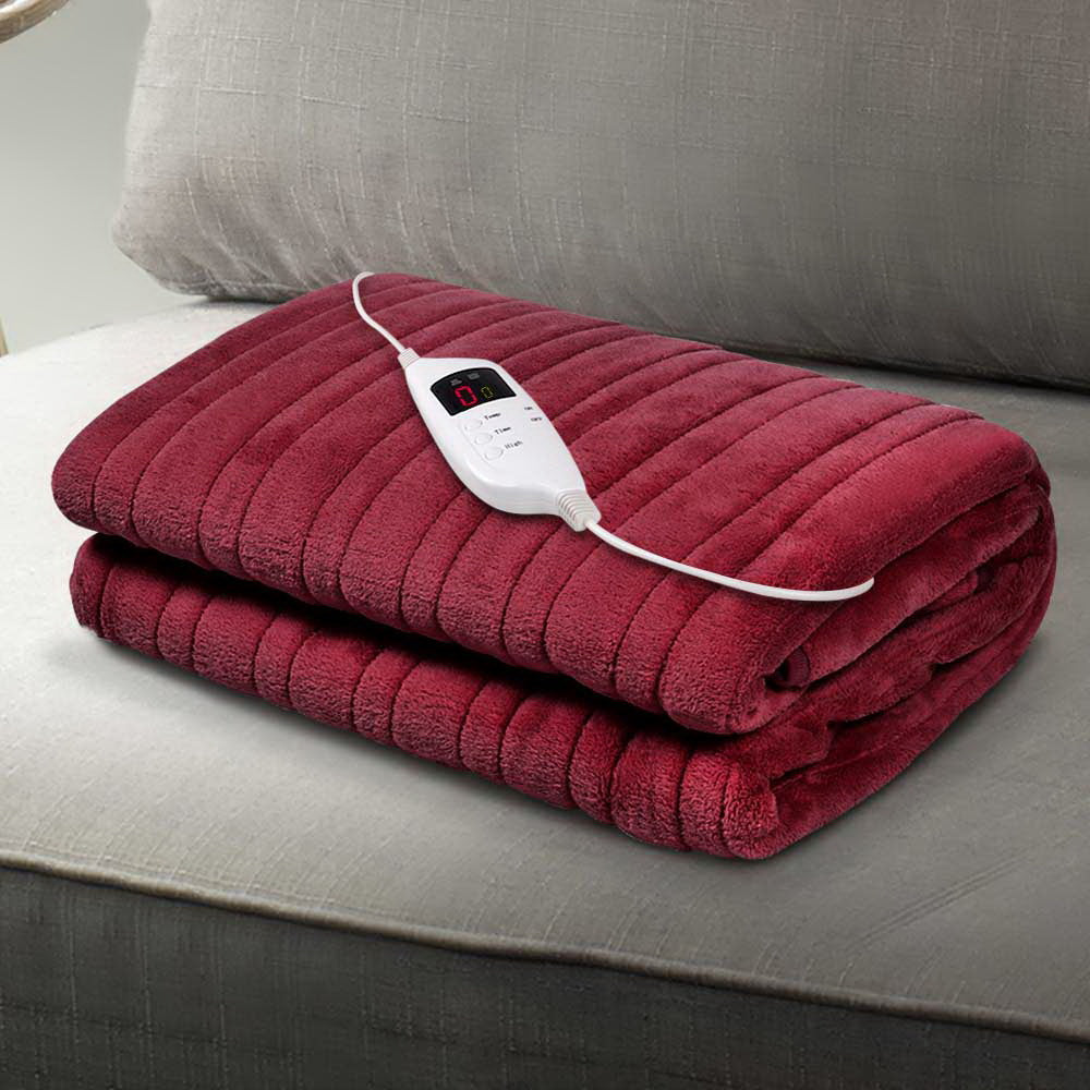 Giselle Electric Throw Rug Heated Blanket Fleece Red