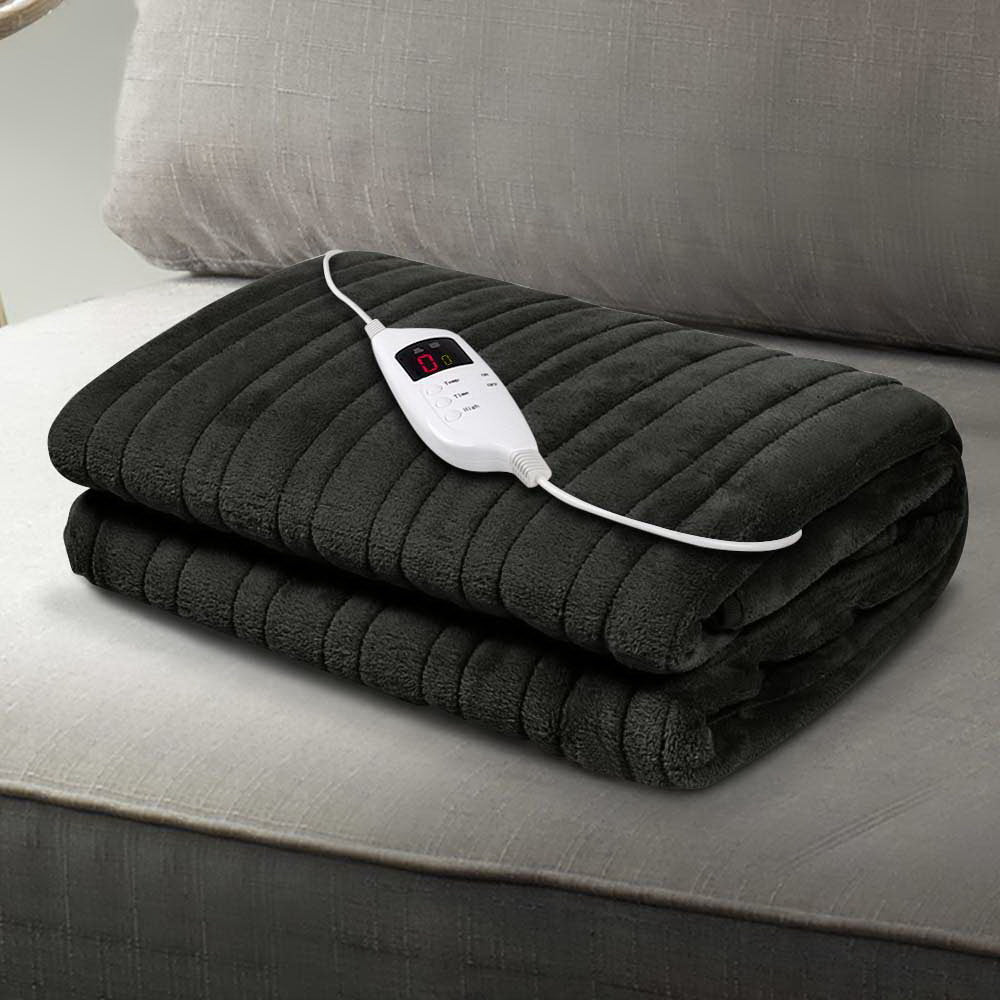 Giselle Bedding Heated Electric Throw Rug Fleece Sunggle Blanket Washable Charcoal