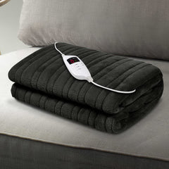 Giselle Bedding Heated Electric Throw Rug Fleece Sunggle Blanket Washable Charcoal