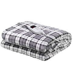 Giselle Bedding Electric Throw Rug Flannel Snuggle Blanket Washable Heated Grey and White Checkered