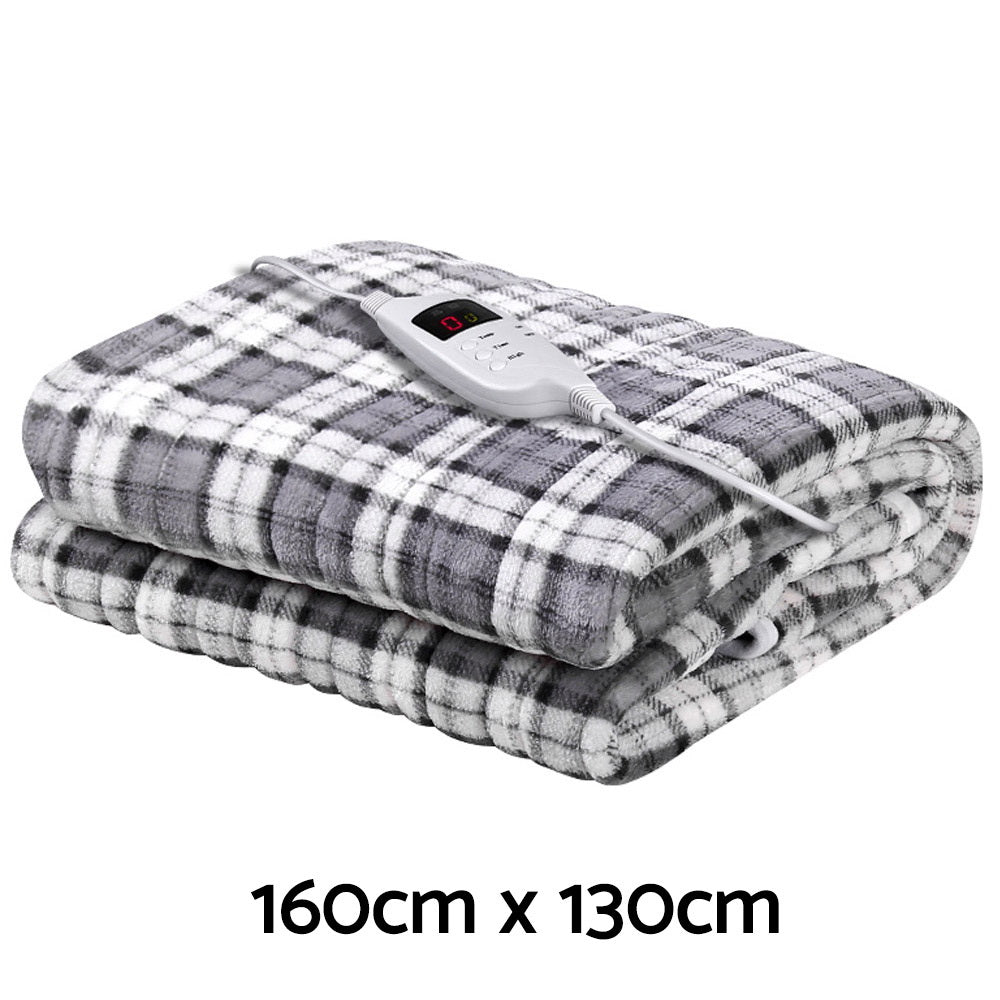 Giselle Bedding Electric Throw Rug Flannel Snuggle Blanket Washable Heated Grey and White Checkered