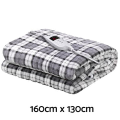 Giselle Bedding Electric Throw Rug Flannel Snuggle Blanket Washable Heated Grey and White Checkered