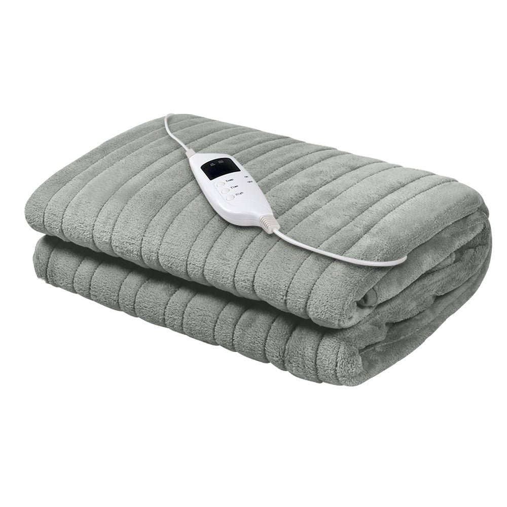 Giselle Bedding Heated Electric Throw Rug Fleece Sunggle Blanket Washable Silver