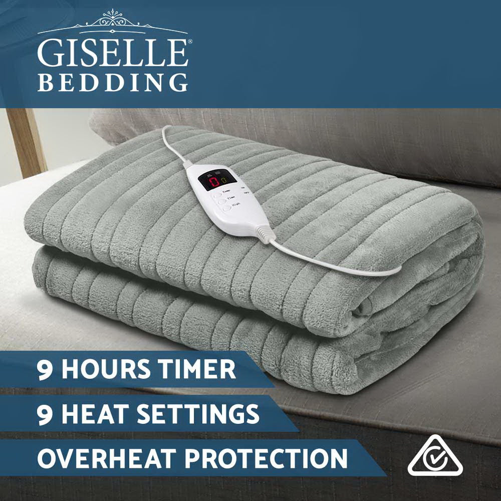 Giselle Bedding Heated Electric Throw Rug Fleece Sunggle Blanket Washable Silver
