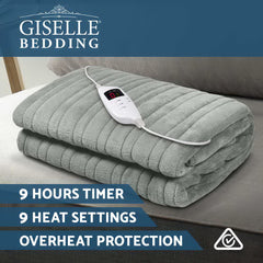 Giselle Bedding Heated Electric Throw Rug Fleece Sunggle Blanket Washable Silver