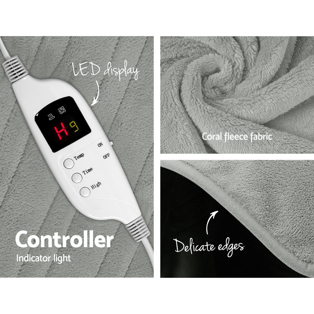 Giselle Bedding Heated Electric Throw Rug Fleece Sunggle Blanket Washable Silver