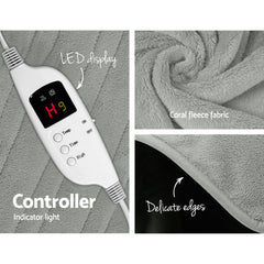 Giselle Bedding Heated Electric Throw Rug Fleece Sunggle Blanket Washable Silver