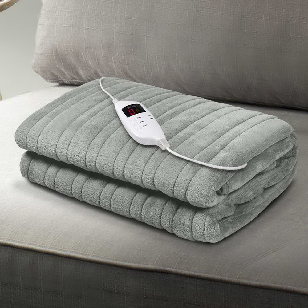 Giselle Bedding Heated Electric Throw Rug Fleece Sunggle Blanket Washable Silver