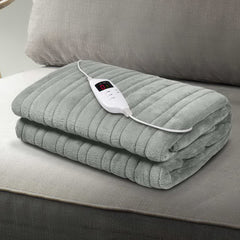 Giselle Bedding Heated Electric Throw Rug Fleece Sunggle Blanket Washable Silver