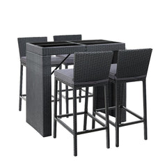 Gardeon 5-Piece Outdoor Bar Set Dining Table Stools Wicker Patio Setting