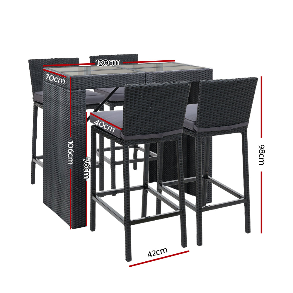 Gardeon 5-Piece Outdoor Bar Set Dining Table Stools Wicker Patio Setting