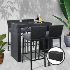 Gardeon 5-Piece Outdoor Bar Set Dining Table Stools Wicker Patio Setting