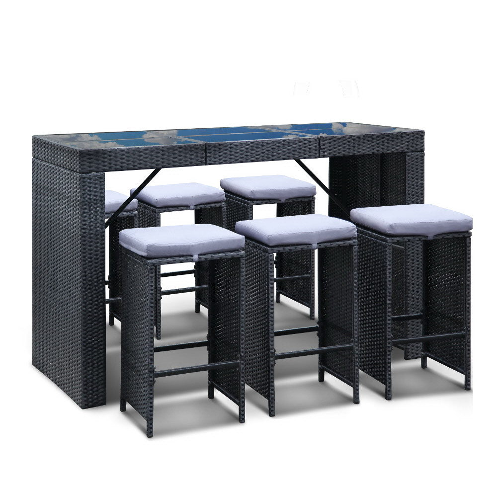 Gardeon 7-Piece Outdoor Bar Set Dining Table Stools Wicker Patio Setting