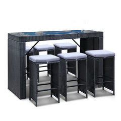 Gardeon 7-Piece Outdoor Bar Set Dining Table Stools Wicker Patio Setting