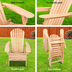 Gardeon Adirondack Outdoor Chairs Wooden Sun Lounge Patio Furniture Garden Natural