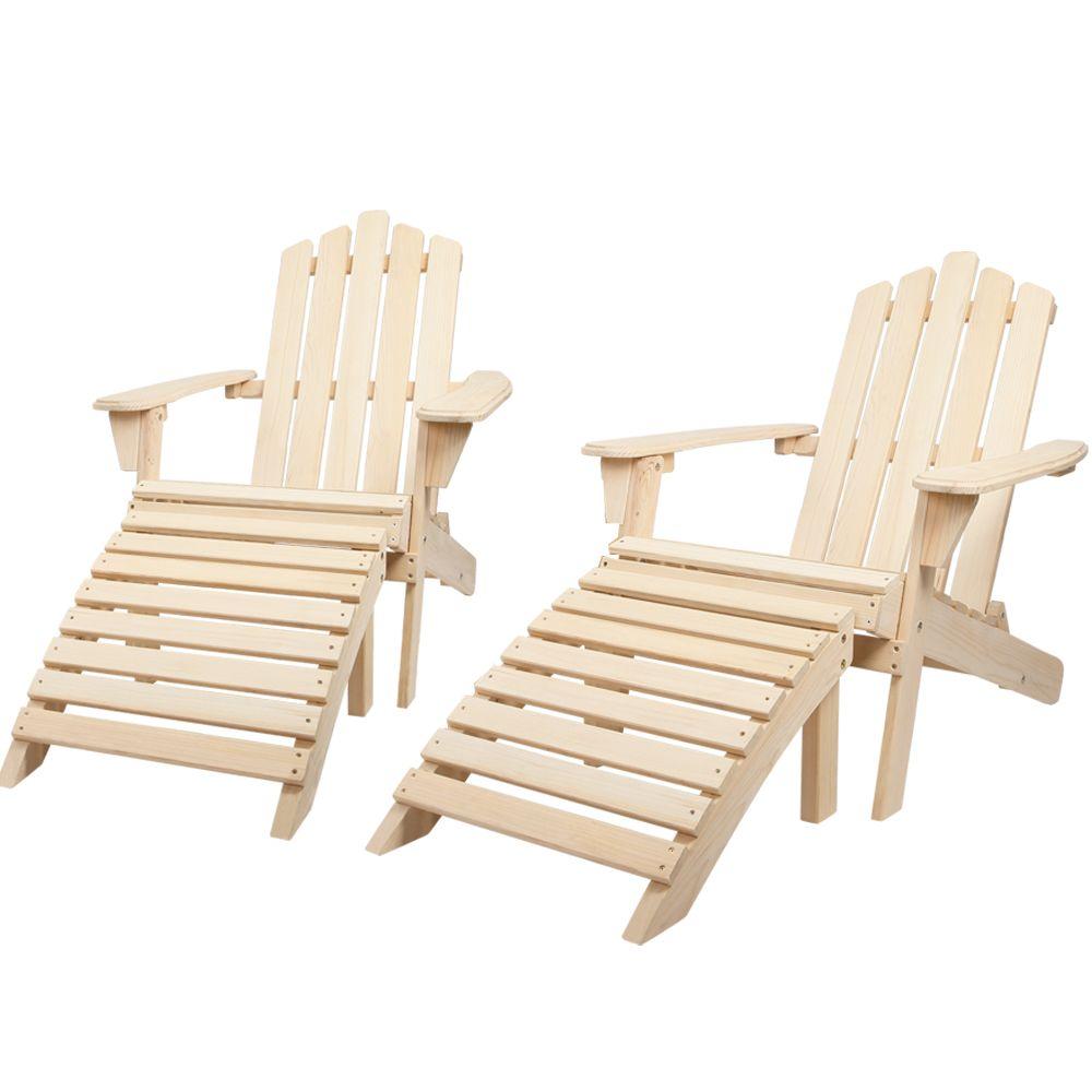 Gardeon 2PC Adirondack Outdoor Chairs Wooden Sun Lounge Patio Furniture Garden Natural