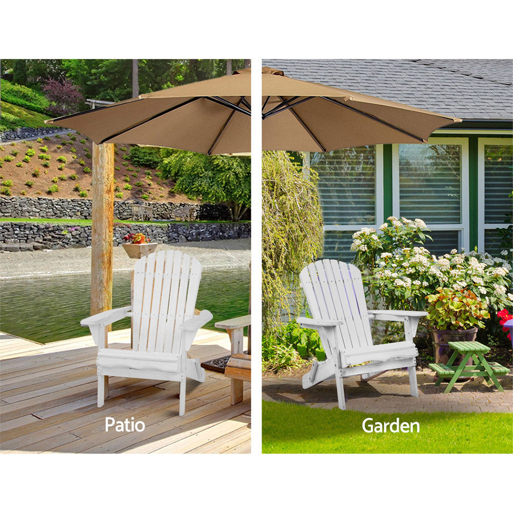 Gardeon 3PC Adirondack Outdoor Table and Chairs Wooden Foldable Beach Chair White