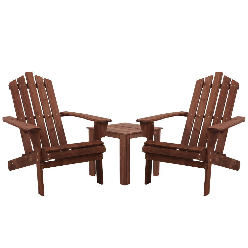 Gardeon Outdoor Sun Lounge Beach Chairs Table Setting Wooden Adirondack Patio Chair Brwon
