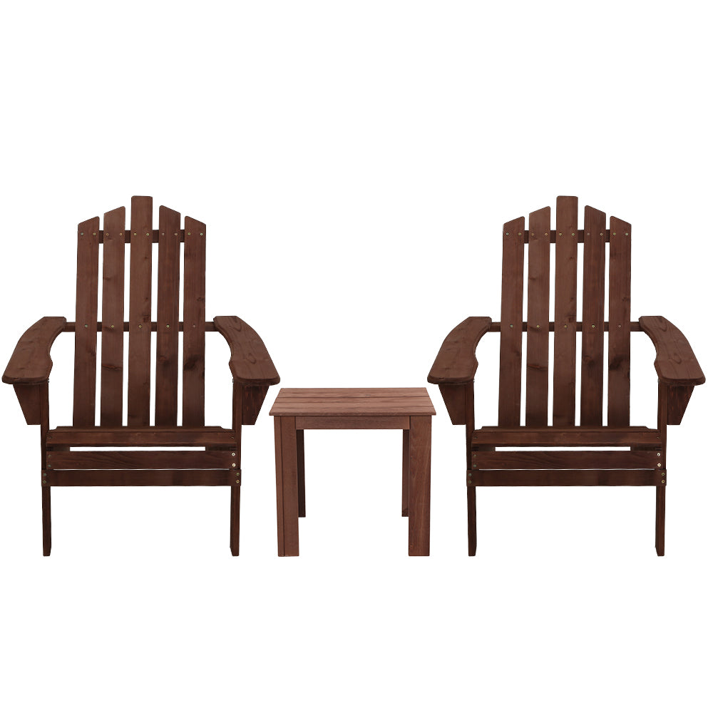 Gardeon Outdoor Sun Lounge Beach Chairs Table Setting Wooden Adirondack Patio Chair Brwon
