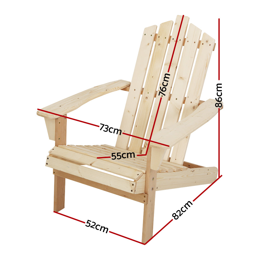 Gardeon Outdoor Sun Lounge Beach Chairs Table Setting Wooden Adirondack Patio Chair Light Wood Tone