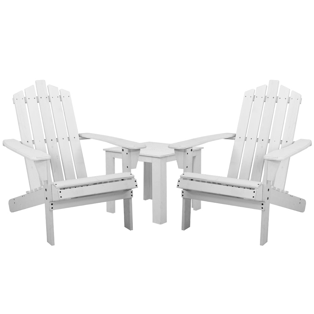 Gardeon Outdoor Sun Lounge Beach Chairs Table Setting Wooden Adirondack Patio Chair White