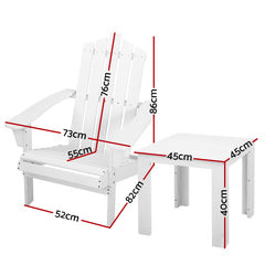 Gardeon Outdoor Sun Lounge Beach Chairs Table Setting Wooden Adirondack Patio Chair White