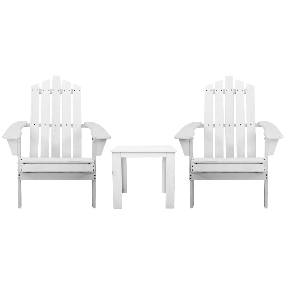 Gardeon Outdoor Sun Lounge Beach Chairs Table Setting Wooden Adirondack Patio Chair White
