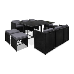 Gardeon Outdoor Dining Set 11 Piece Wicker Table Chairs Setting Black