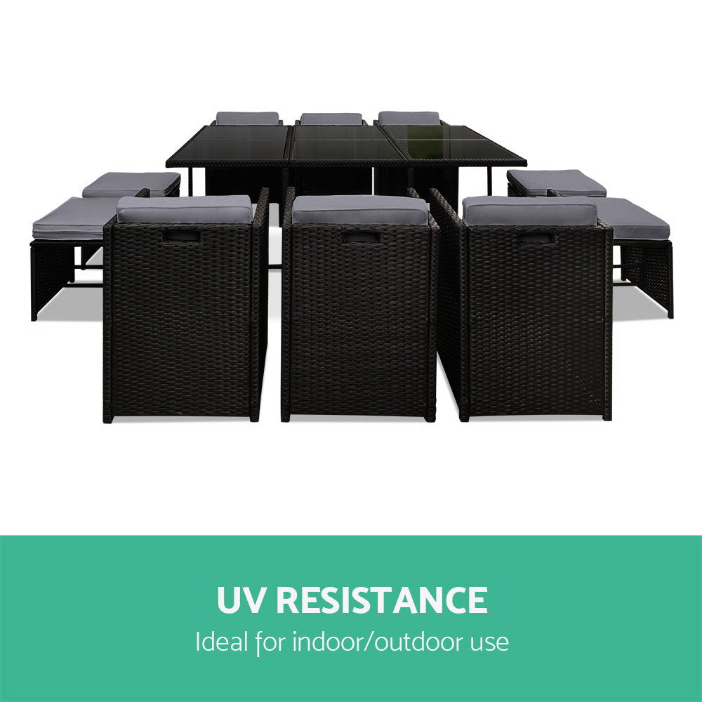 Gardeon Outdoor Dining Set 11 Piece Wicker Table Chairs Setting Black