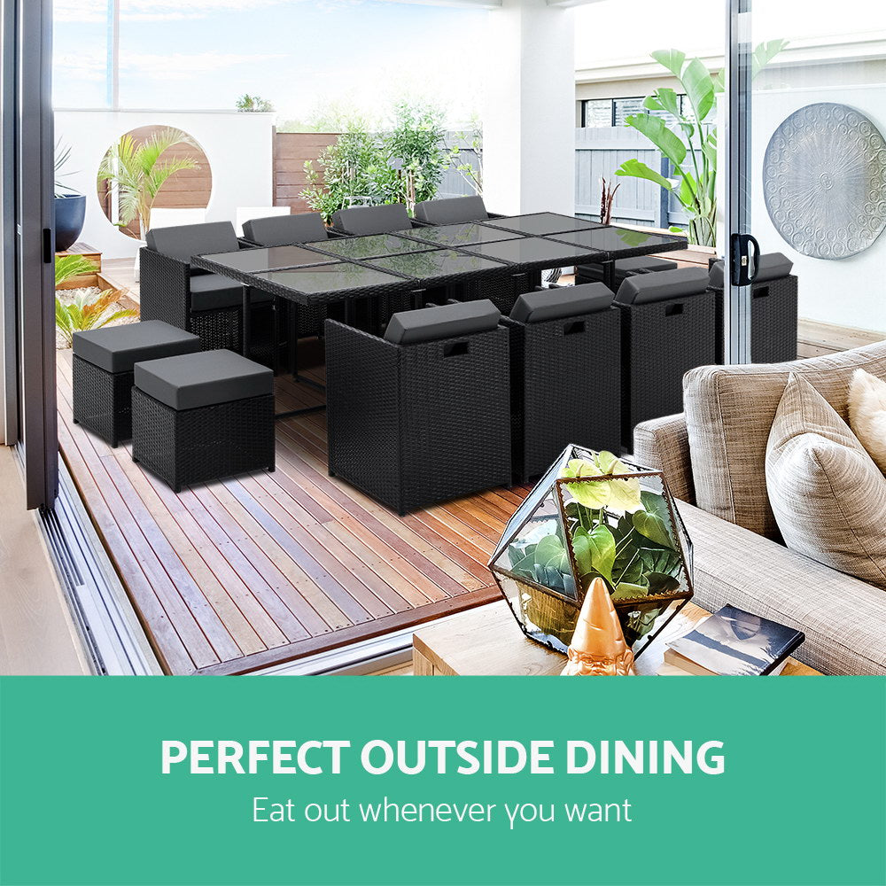 Gardeon Outdoor Dining Set 13 Piece Wicker Table Chairs Setting Black