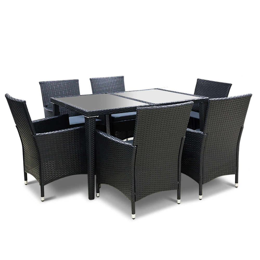 Gardeon Outdoor Dining Set 7 Piece Wicker Lounge Setting Black