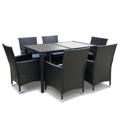Gardeon Outdoor Dining Set 7 Piece Wicker Lounge Setting Black