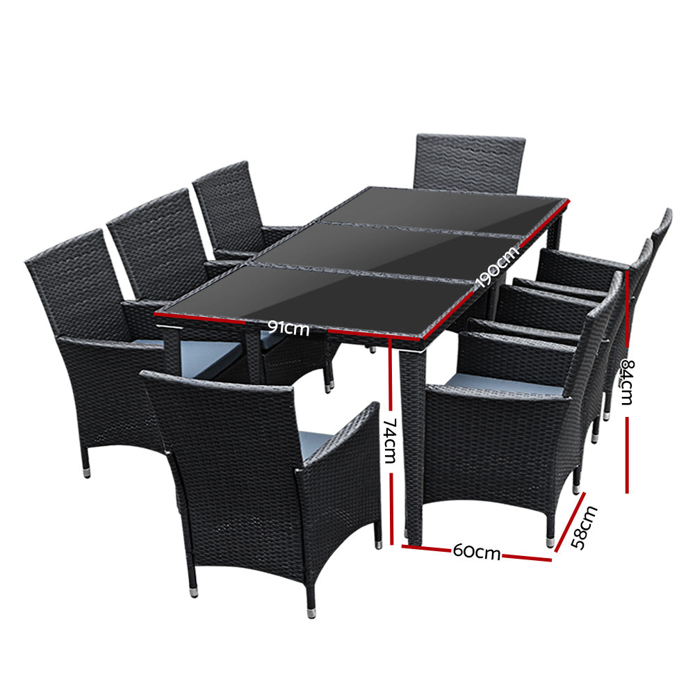 Gardeon Outdoor Dining Set 9 Piece Wicker Lounge Setting Black
