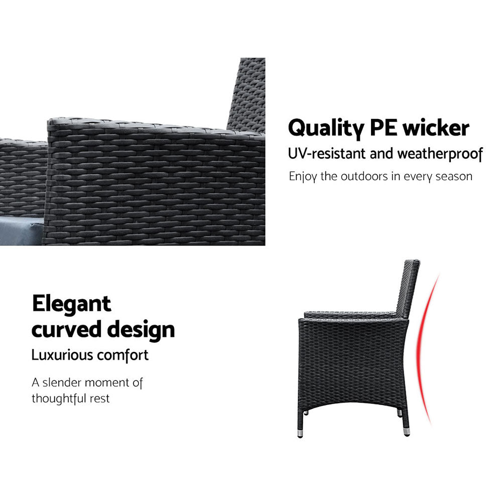 Gardeon Outdoor Dining Set 9 Piece Wicker Lounge Setting Black