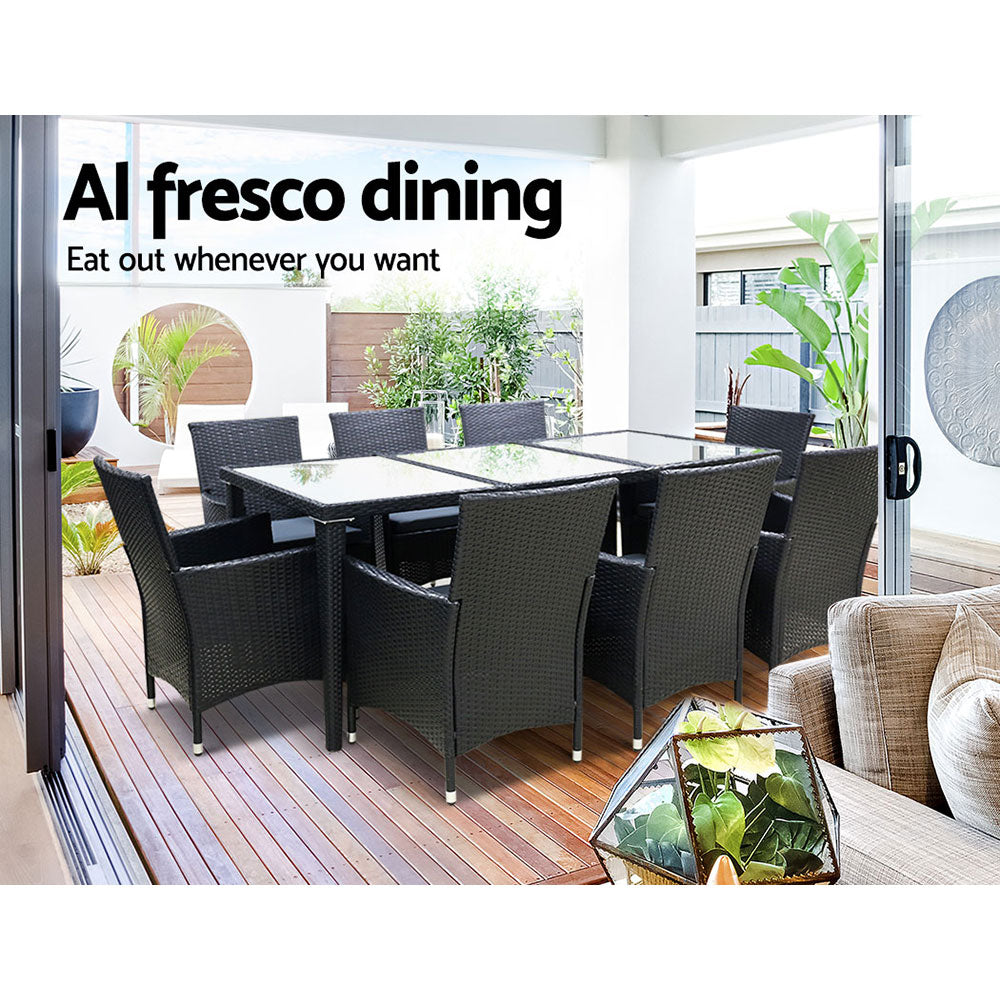 Gardeon Outdoor Dining Set 9 Piece Wicker Lounge Setting Black