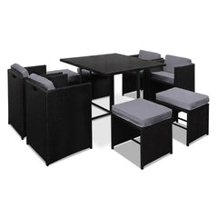 Gardeon Outdoor Dining Set 9 Piece Wicker Table Chairs Setting Black