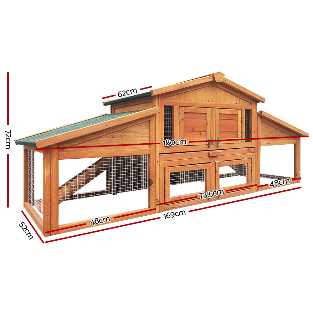 i.Pet Chicken Coop Rabbit Hutch 169cm x 52cm x 72cm Large Chicken Coop Wooden House Run Cage