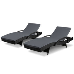 Gardeon 2PC Sun Lounge Wicker Lounger Outdoor Furniture Beach Chair Patio Adjustable Cushion Black