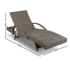 Gardeon 2PC Sun Lounge Wicker Lounger Outdoor Furniture Beach Chair Adjustable Cushion Grey&Beige