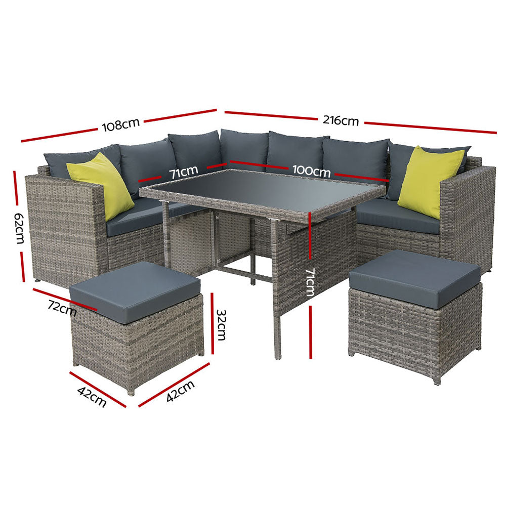 Gardeon Outdoor Dining Set Aluminum Table Chairs Wicker Setting Grey