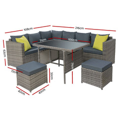 Gardeon Outdoor Dining Set Aluminum Table Chairs Wicker Setting Grey