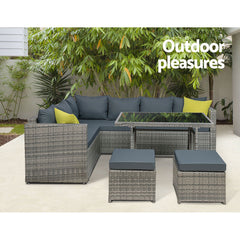 Gardeon Outdoor Dining Set Aluminum Table Chairs Wicker Setting Grey