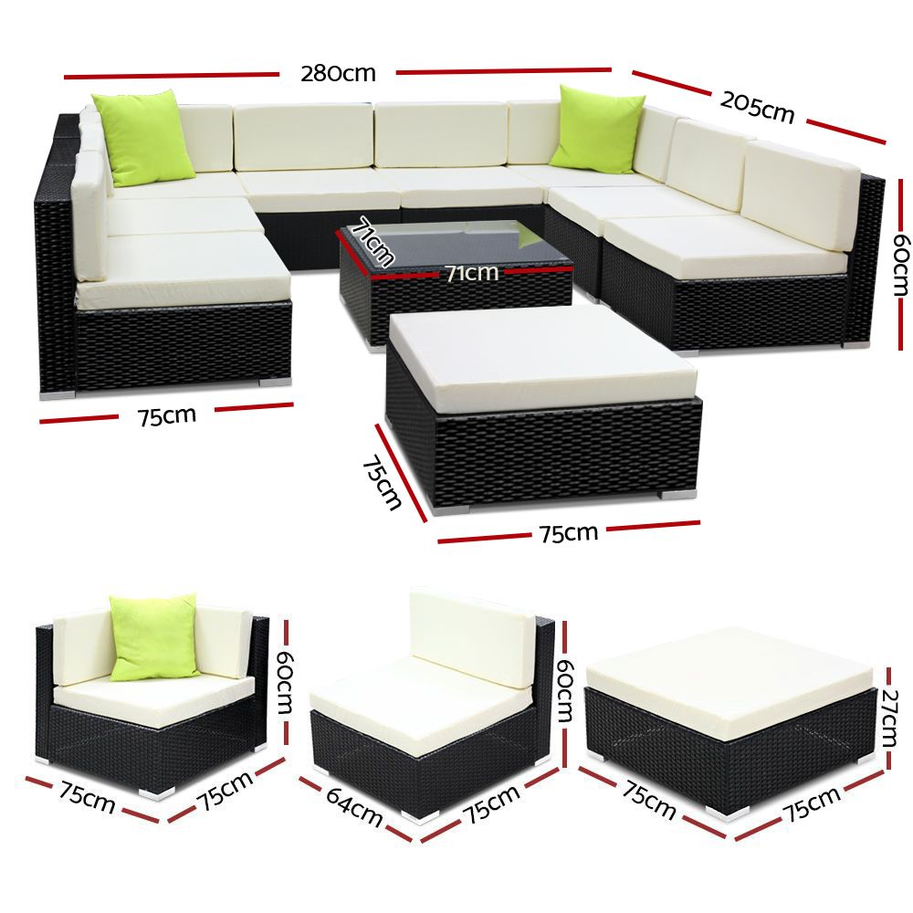 Gardeon 10-Piece Outdoor Sofa Set Wicker Couch Lounge Setting 9 Seater