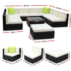 Gardeon 10-Piece Outdoor Sofa Set Wicker Couch Lounge Setting 9 Seater