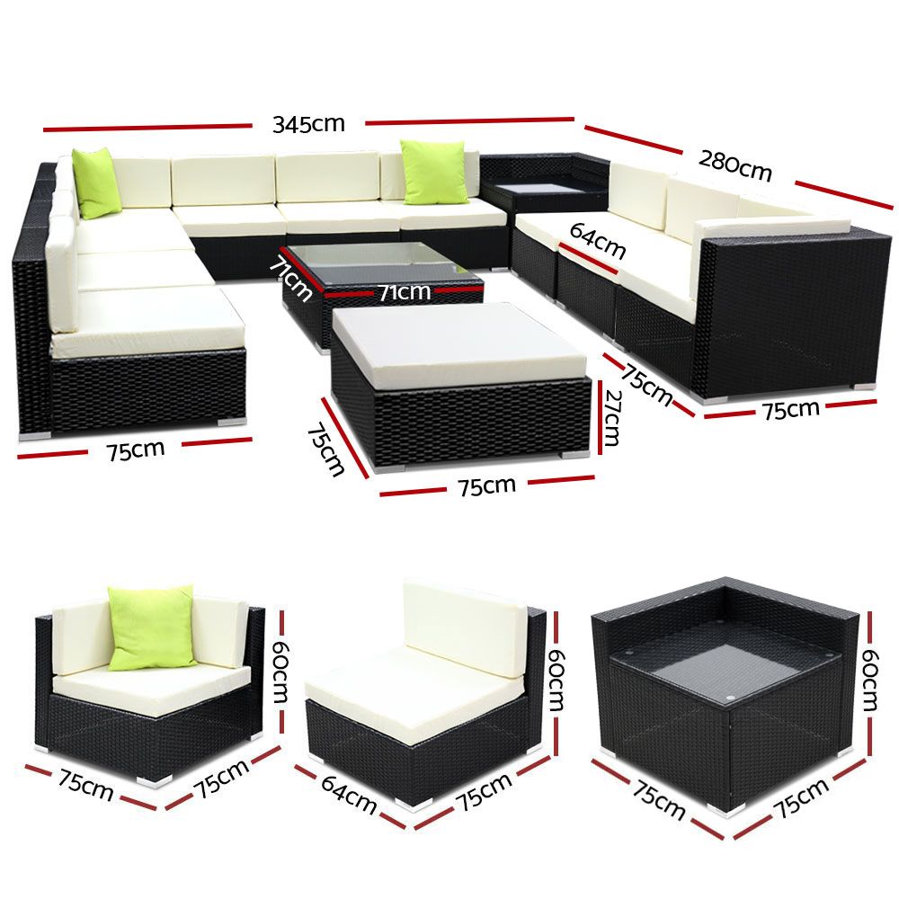 Gardeon 13-Piece Outdoor Sofa Set Wicker Couch Lounge Setting Cover