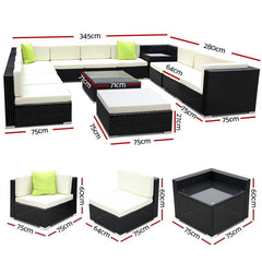 Gardeon 13-Piece Outdoor Sofa Set Wicker Couch Lounge Setting 11 Seater