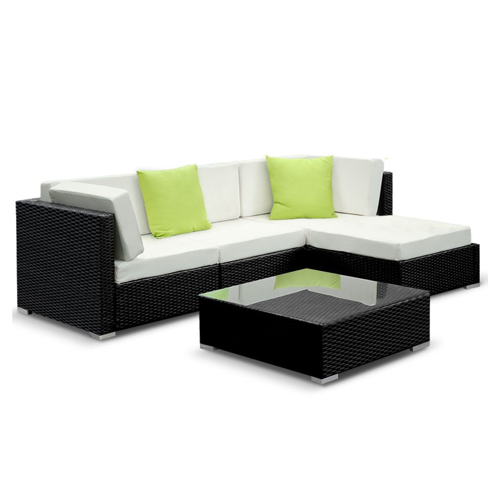 Gardeon 5-Piece Outdoor Sofa Set Wicker Couch Lounge Setting Cover