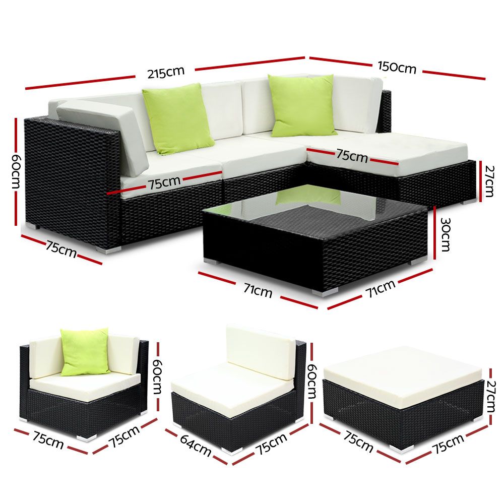 Gardeon 5-Piece Outdoor Sofa Set Wicker Couch Lounge Setting Cover