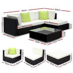Gardeon 5-Piece Outdoor Sofa Set Wicker Couch Lounge Setting Cover